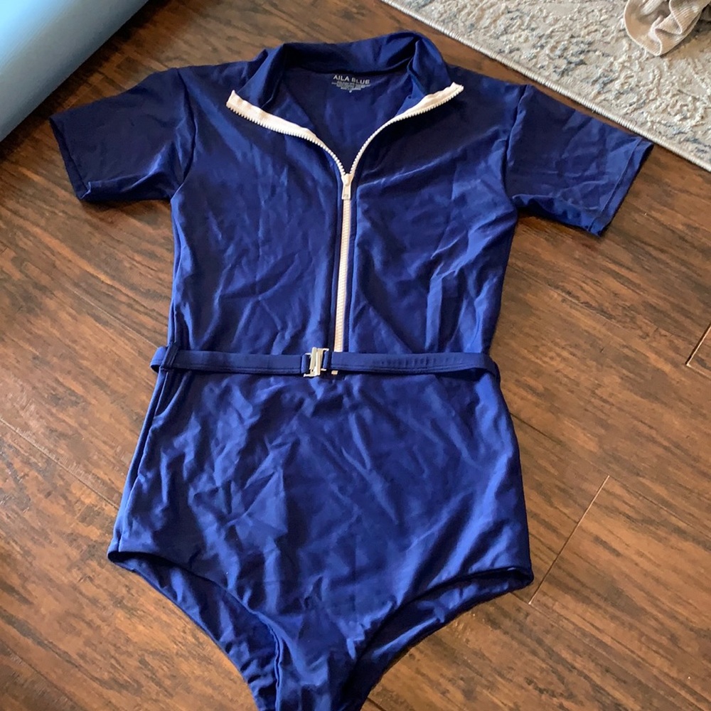 Aila Blue belted one piece